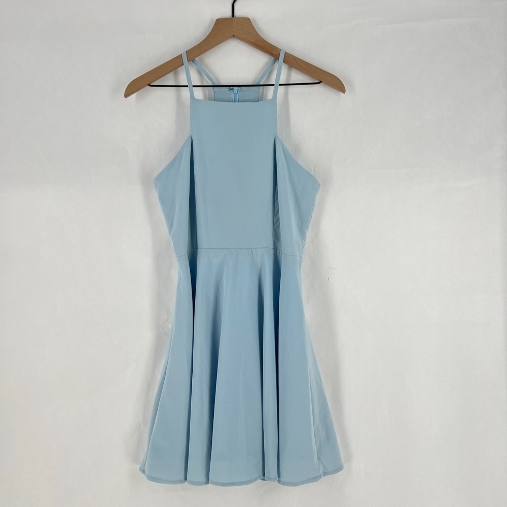 Lulus Call to Charms Mini Dress Womens M Light Blue‎ Stretch Racerback Back Zip